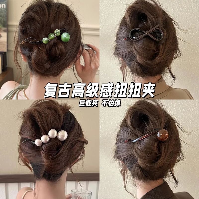 简约一字发夹珍珠扭扭夹盘发神器