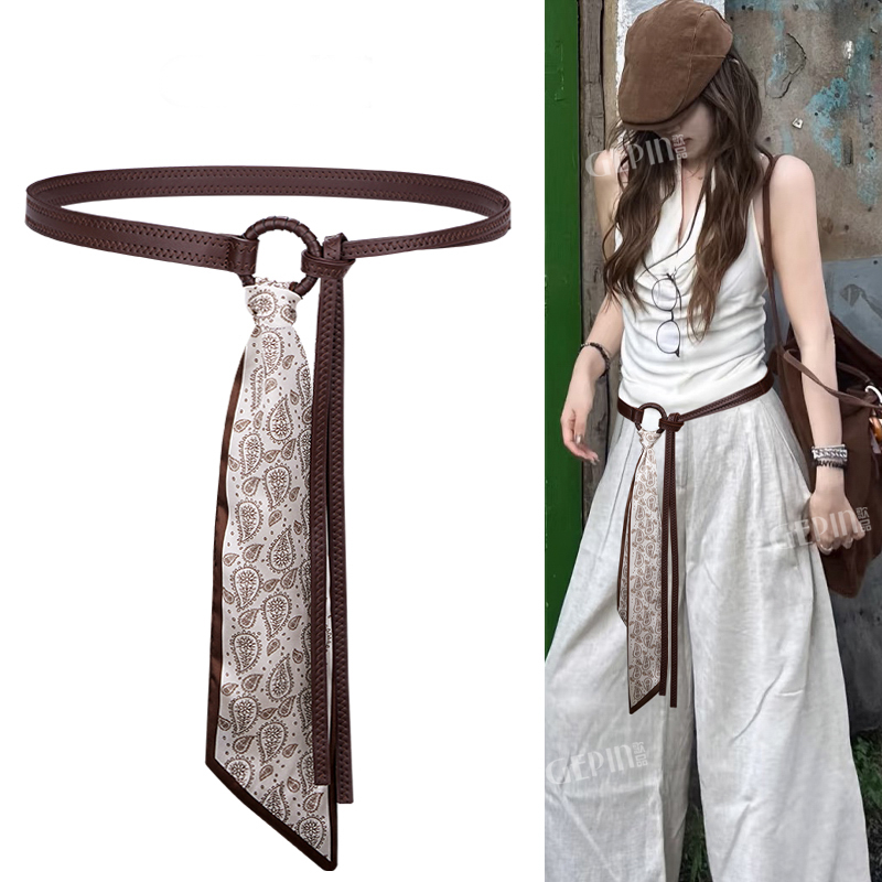 咖啡色丝巾腰带女配饰