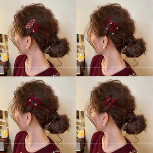 红色蝴蝶结发夹女2026新款高端刘海碎发夹子边夹侧边新年发卡头饰