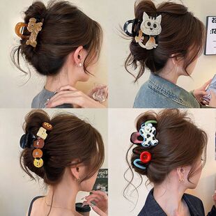 2026早春可爱小熊纽扣发夹抓发器甜美动物图案标新立异紧致盘发