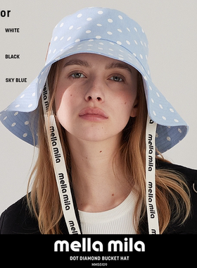 Mellamila韩国圆点图案夏季遮阳帽户外渔夫帽女士帽子百搭大帽檐