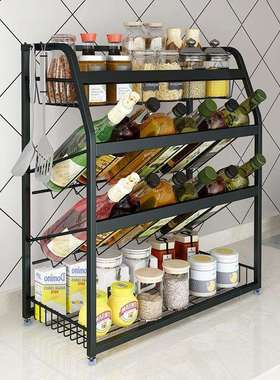 黑色不锈钢家用多功能调料架调味架收纳架厨房用品斜瓶免钉置物架