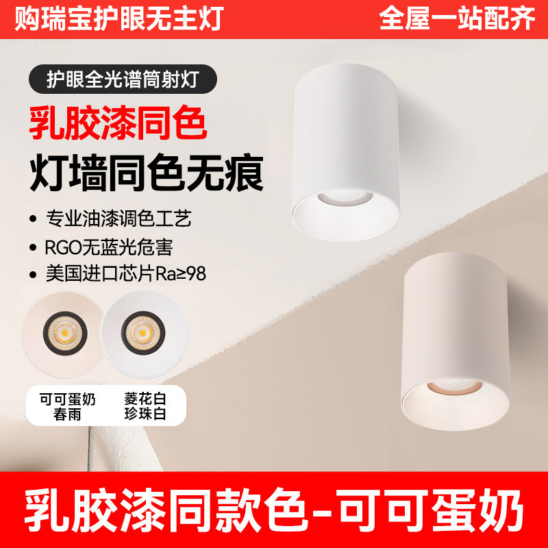 明装式筒灯可可蛋奶中古奶油风家用智能免开孔射灯客厅防眩无主灯