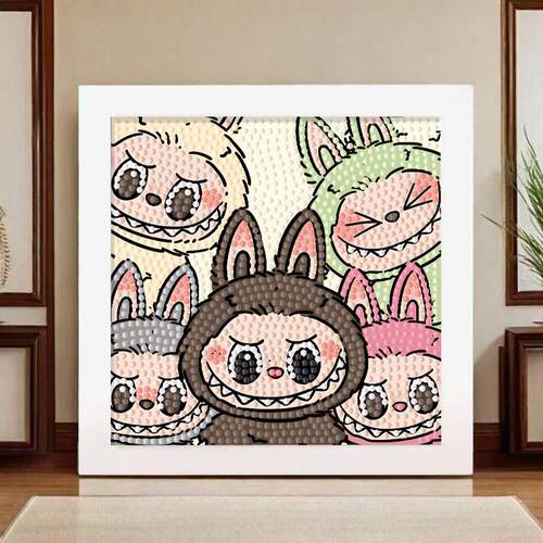 labbu钻石贴画diy手工画卡通玩具带框点钻画儿童钻石粘贴画拉布布