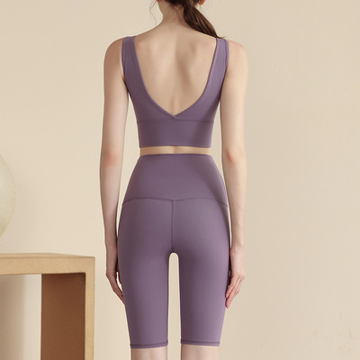 一体杯运动内衣V型美背心固定杯跑步健身防震运动文胸瑜伽服套装