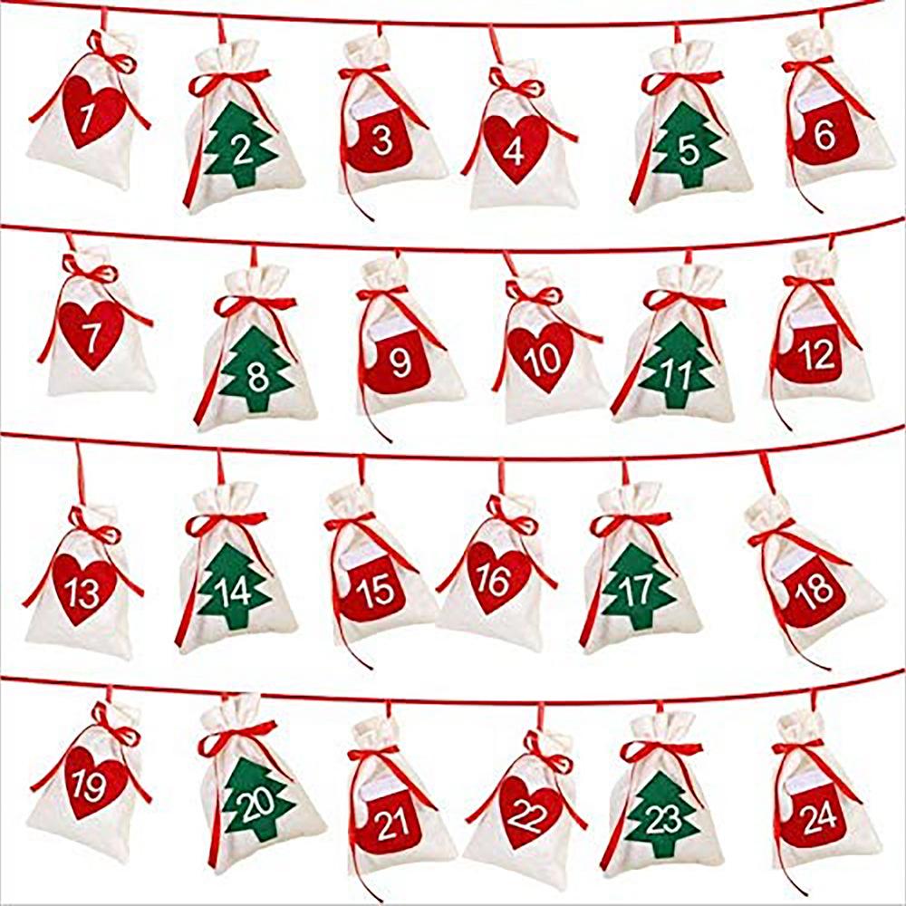 11*16 圣诞礼品袋束口毛毡布圣诞节降临日历倒计时礼物袋现货