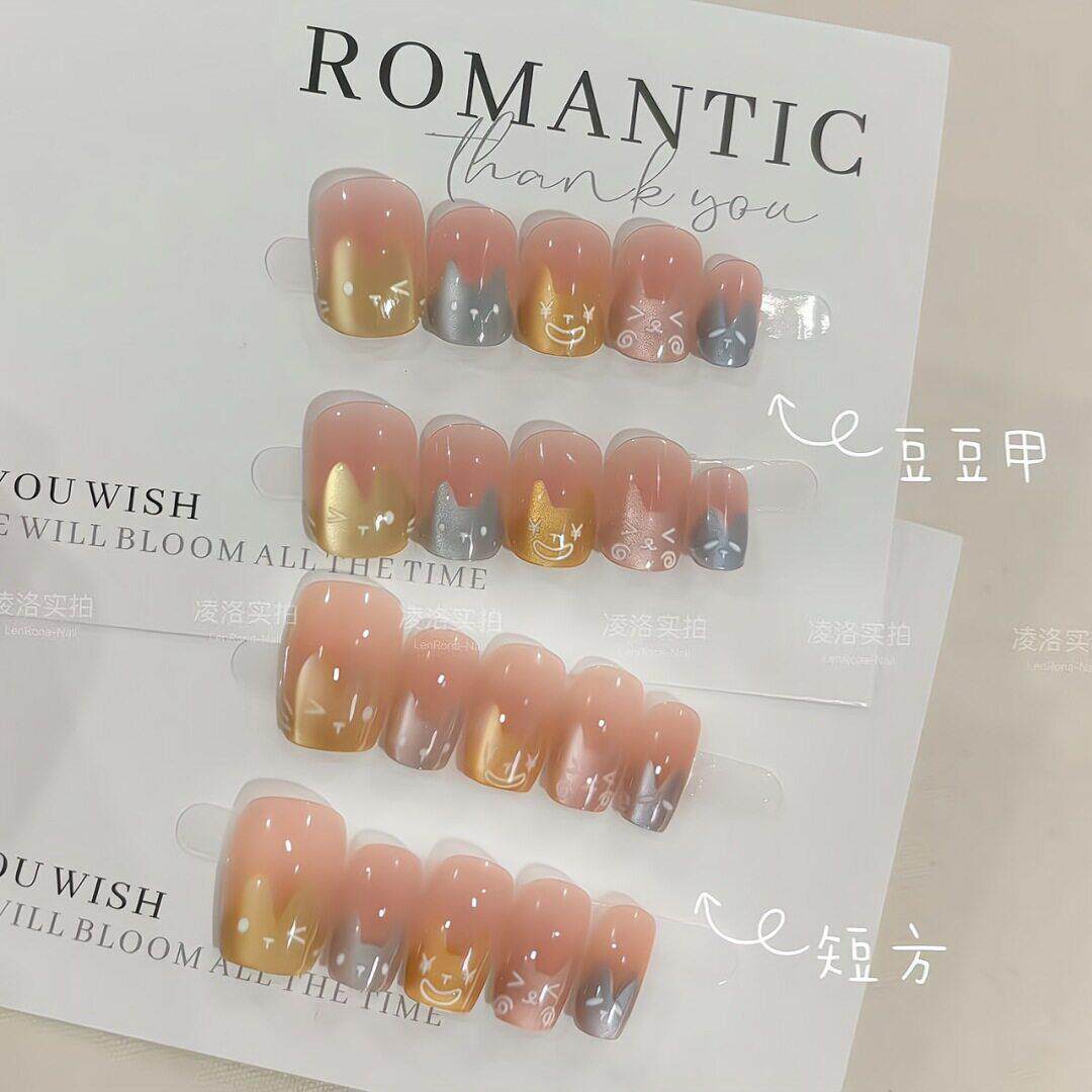 夏日ins可爱软萌猫咪酱氛围感显白猫眼手工美甲穿戴甲可成品