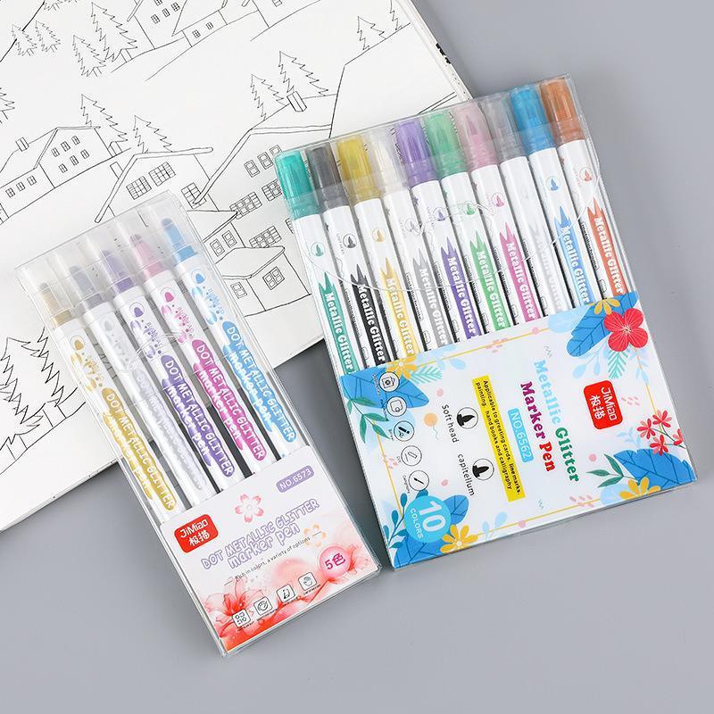 金属马克笔DIY双头金属色手账笔双头荧光笔10色套装美术用嘟嘟笔