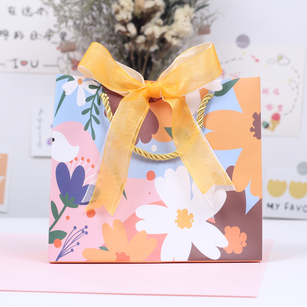 教师情人节手提袋蝴蝶结礼物袋高级感大号生日礼品袋中秋节纸袋子