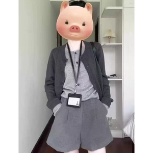 一整套入秋穿搭韩版假两件长袖拼接小众休闲上衣气质百搭短裤套装