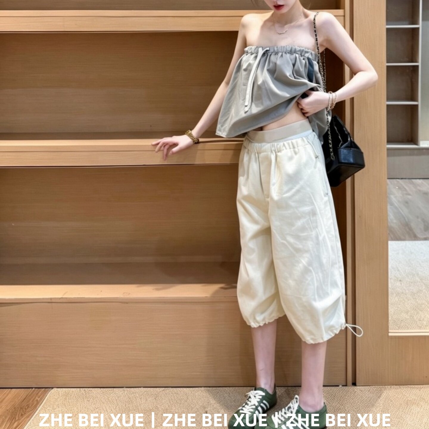 夏季套装气质设计感别致抹胸上衣女高腰宽松直筒裤韩风chic一整套