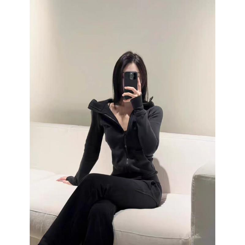 时尚高级感连帽卫衣外套直筒裤女