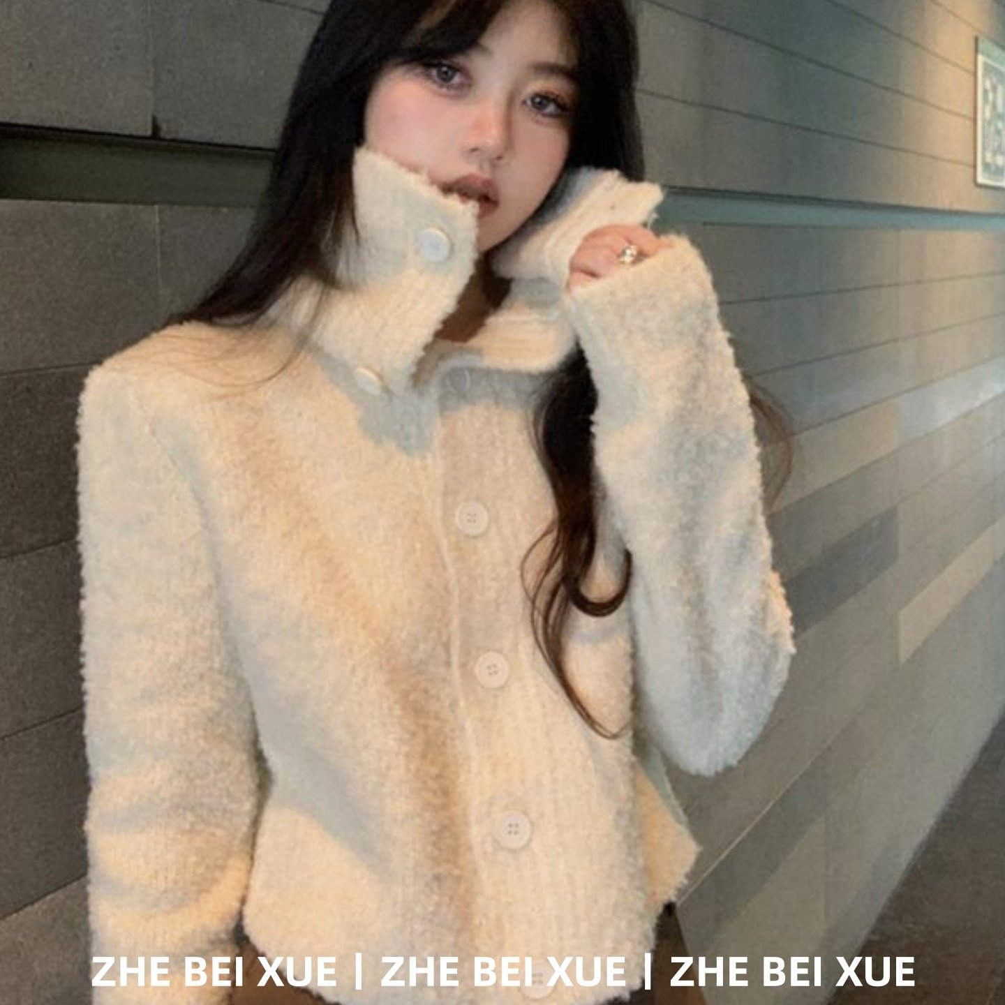 氛围感复古高领毛衣开衫外套女秋冬新款宽松慵懒风短款针织上衣厚,女装/女士精品,毛针织衫,淘宝优惠券,粉丝福利购,淘宝优惠卷