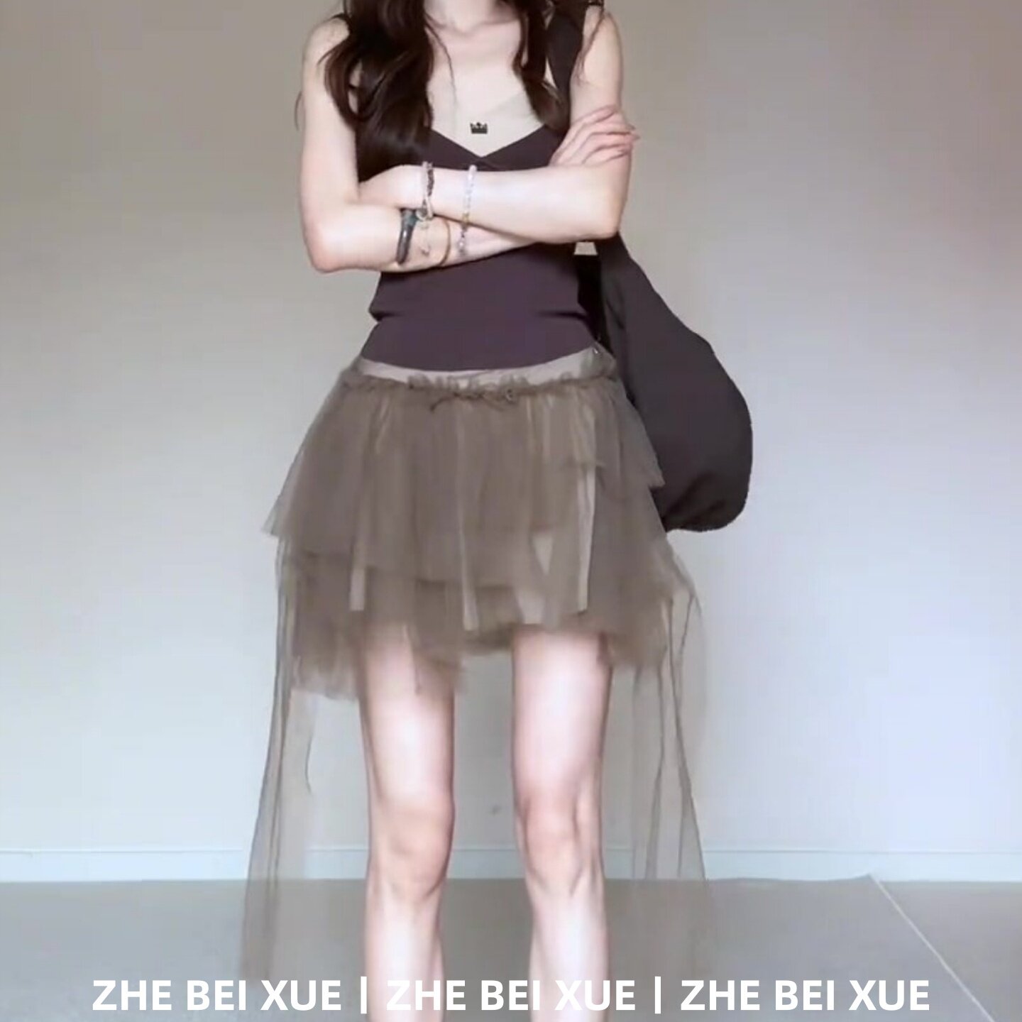 夏季套装美式辣妹修身吊带上衣女网纱半身短裙2026超火减龄一整套