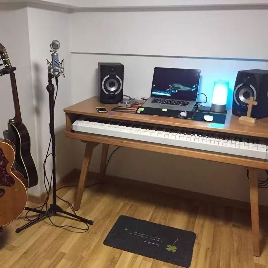 88键电钢实木工作台 midi 音乐工作室桌带活动声卡机柜琴桌编曲桌
