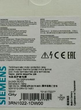 3RN1022-1DW00 热敏电阻式温度保护继电器议价