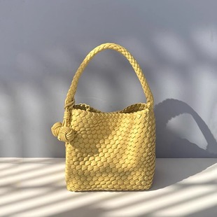 真皮手工编织小水桶包菜篮子包手拎小托特包日常腋下单肩包子母包