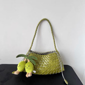 真皮手工编织包包清新拼色帆船包包腋下包手提包单肩包女子母包