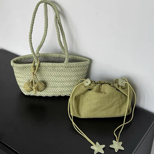 手工编织包包小菜篮子包包法式复古星星子母包腋下包手提包单肩包