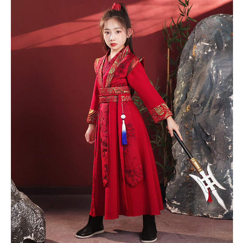 儿童汉服春秋古装中国风唐装古风女童汉服连衣裙霸气侠女演出服秋