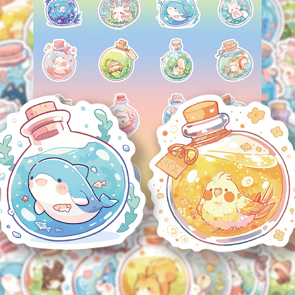 可爱创意小动物魔法瓶贴纸