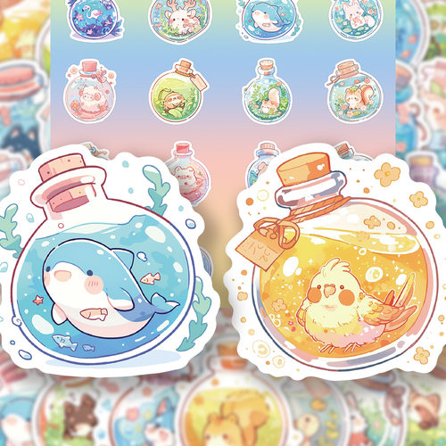 可爱创意小动物魔法瓶贴纸