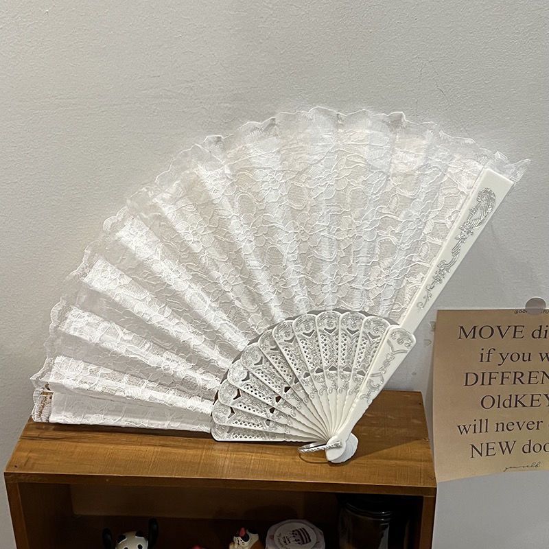 新中式复古中华娘配饰黑蕾丝折扇洛丽塔旗袍黑金扇子古风拍照道具