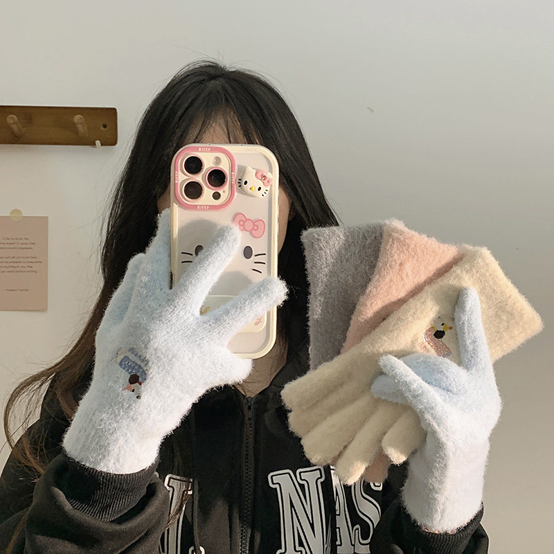 加厚加绒防冻ins冬季可爱保暖手套高颜值腊肠狗可触屏少女心手套