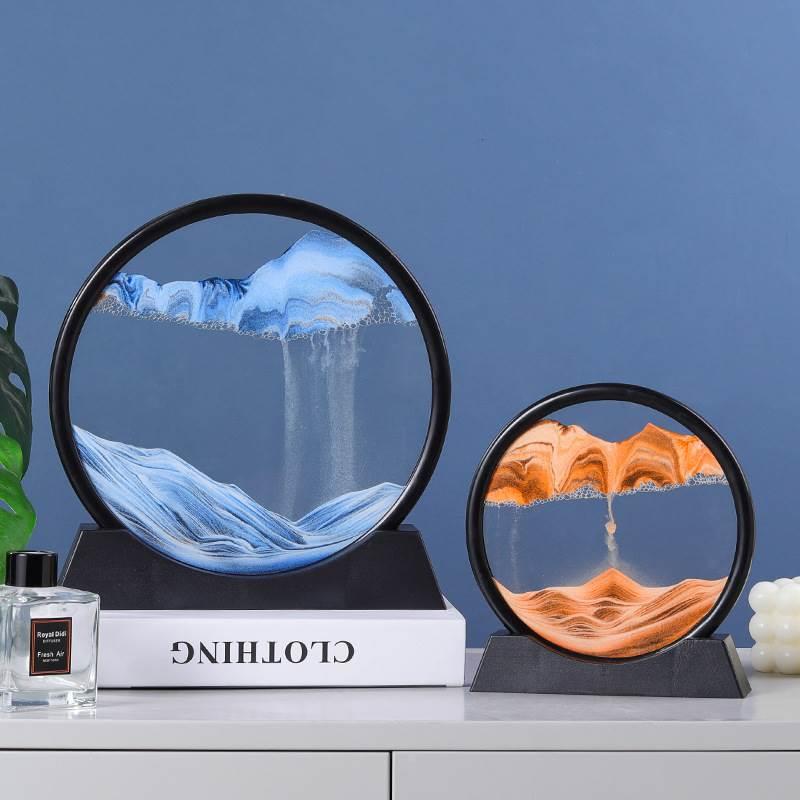 创意山水解压3D立体流沙画玻璃沙漏客厅家居装饰品办公室桌面摆件图片