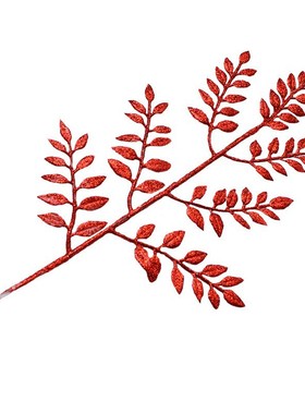 新款槐树叶47cm圣诞布置金粉塑料仿真圣诞7叉金粉小树枝