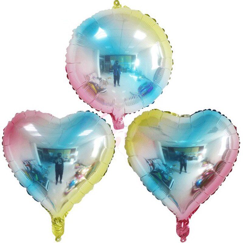 渐变色铝箔气球生日派对婚庆布置彩虹色18寸五角心形圆形铝膜气球