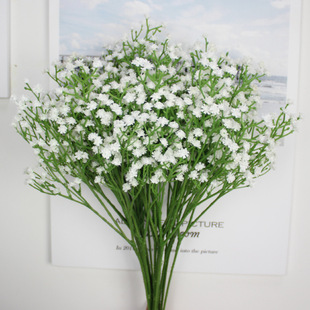 新款 人造乳胶满天星仿真花 婚庆手捧花3叉仿真PU满天星现代装饰