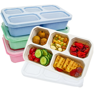 爆款小麦秸秆五格分格点心餐盒儿童餐盘饭盒小吃盒餐盘