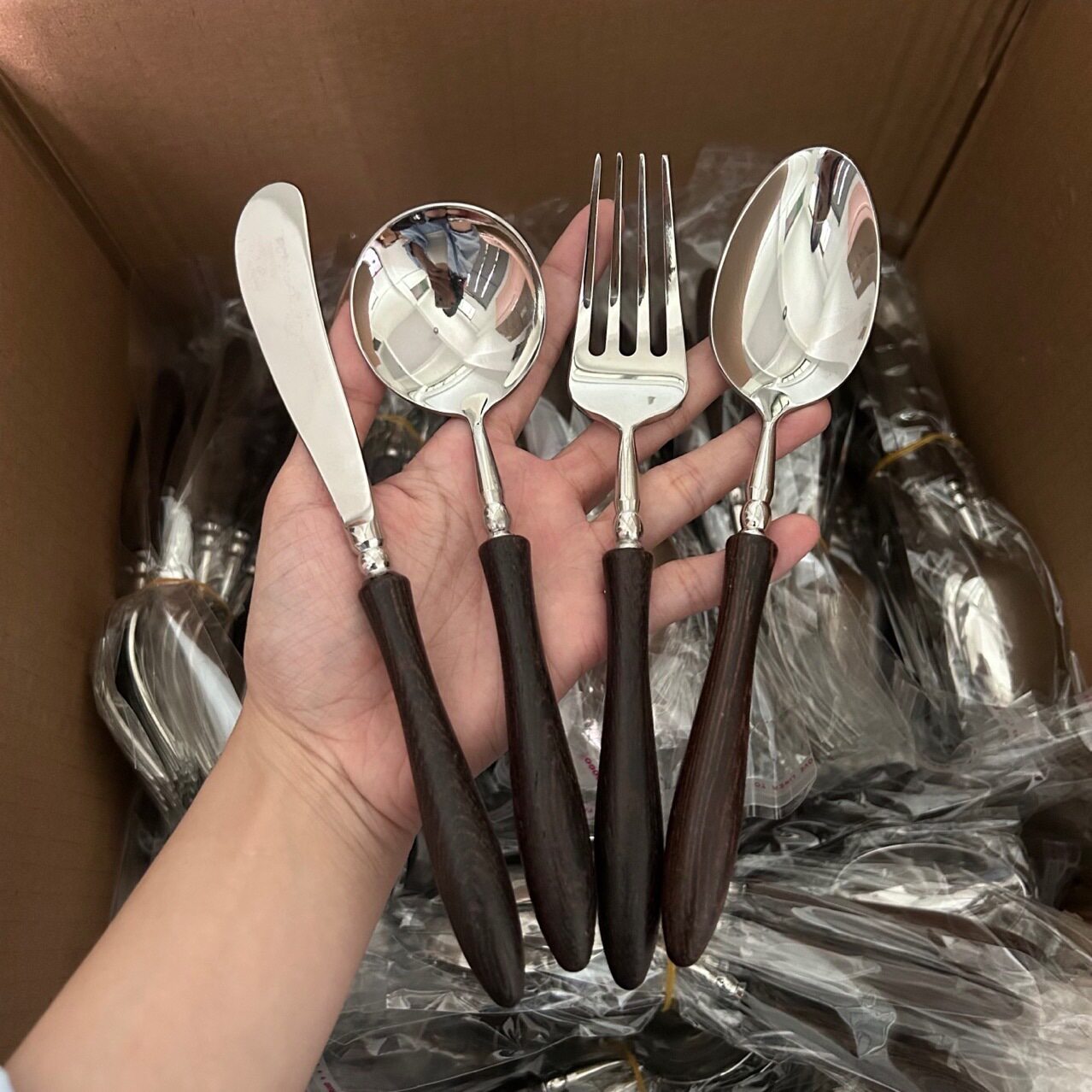 一诺厨房鸡翅木不锈钢牛排刀叉套图片