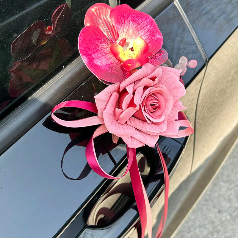 婚车装饰拉花仿玫瑰花主副婚车点缀花后视镜花车头花车车队套装