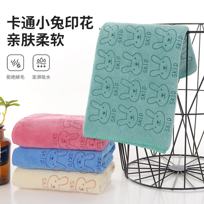 超细纤维毛巾卡通小兔印花儿童巾吸水快干洗脸巾酒店礼品福利