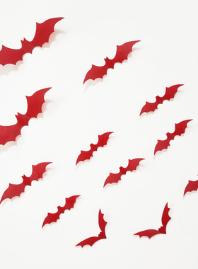 []12PCS万圣节黑色蝙蝠墙贴3D贴纸 客厅背景墙装饰布置蝙蝠帖