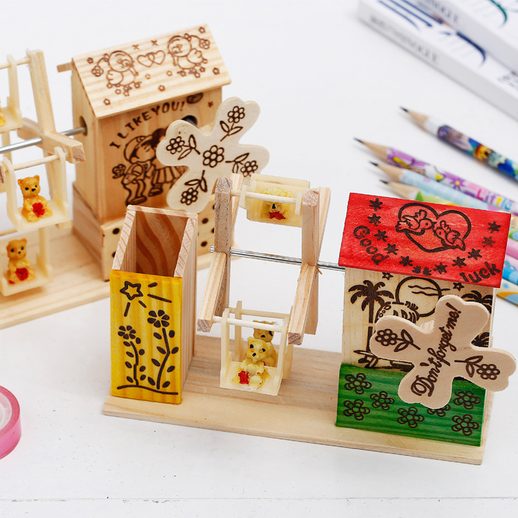 新款 彩色风车音乐盒 木质音乐风车怀旧家居摆件 发条式八音盒创