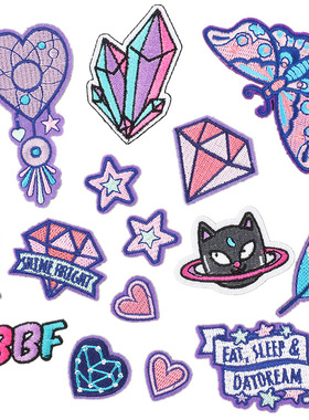 新款 热转印紫色刺绣补丁风铃刺绣布贴包包装饰电脑绣花章仔现代