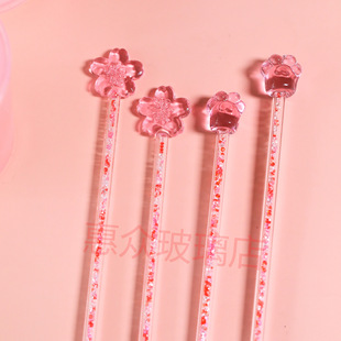 高硼硅耐热星款星钻猫爪樱花玻璃搅拌棒餐厅咖啡冷热饮品搅拌棒