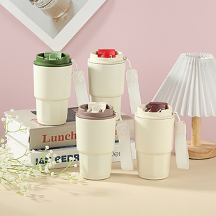 新款 创意双饮咖啡杯不锈钢保温杯高颜值便携随行水杯吸管杯子