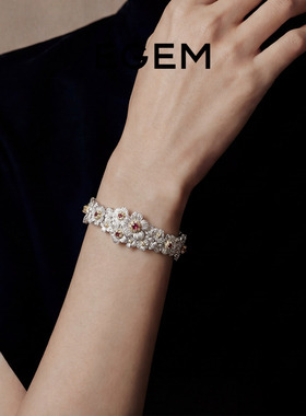 花开牡丹手镯女S925纯银重工手环