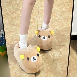 包跟室内家居可爱小熊毛绒厚底外穿 轻松熊棉拖鞋 女款 冬季 2024新款