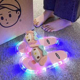 发光水晶拖鞋成人网红玉桂狗女孩闪光带灯外穿防滑夏季情侣凉拖