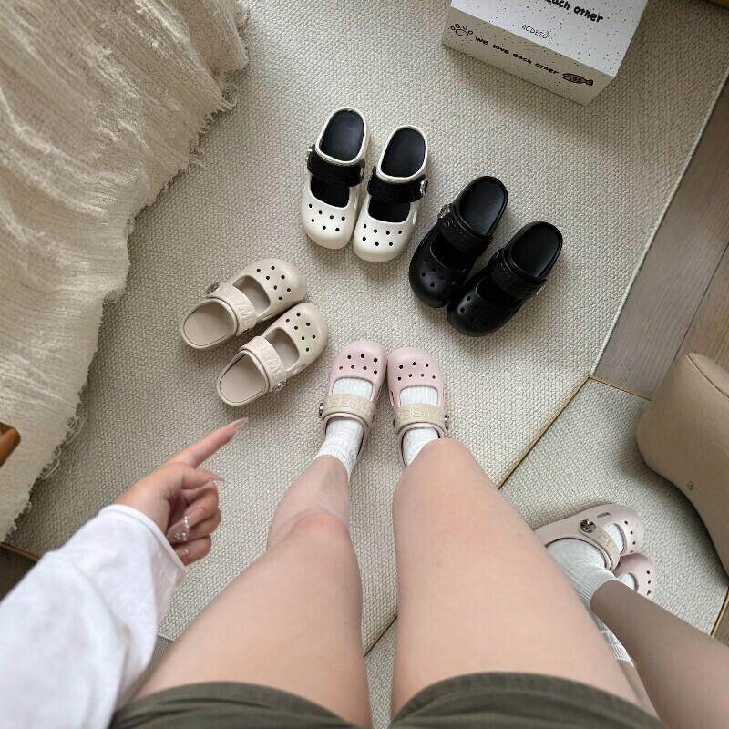 粉色洞洞鞋女夏季外穿不累脚沙滩鞋显脚小厚底增高超舒服2026新款