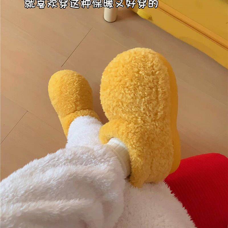 冬季女款奶黄包加绒加厚棉拖鞋