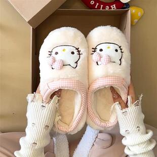 哈喽Kitty棉拖鞋女2025新款室内家居冬季防滑棉拖百搭洋气保暖鞋