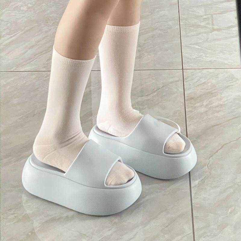 奶蓝色厚底拖鞋女外穿增高6cm一字拖夏季海边沙滩EVA防滑防臭凉拖