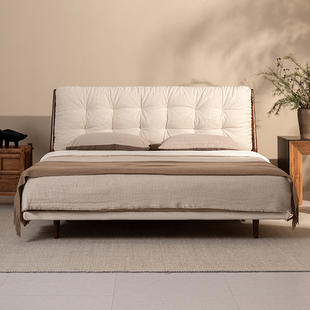 支吾暮云2棉麻诧寂全拆洗亚麻布艺简约悬浮实木软包主卧大床轻奢