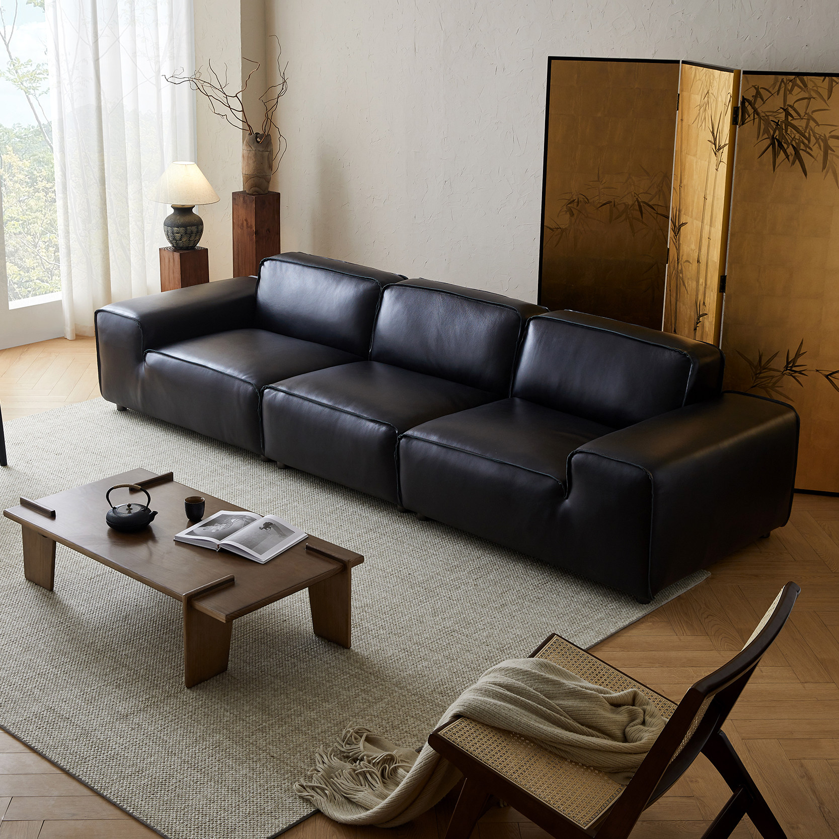 支吾墨屿皮艺沙发大黑牛牛皮实木框架三人小户型简约现代网红新款,住宅家具,皮艺沙发,淘宝优惠券,粉丝福利购,淘宝优惠卷